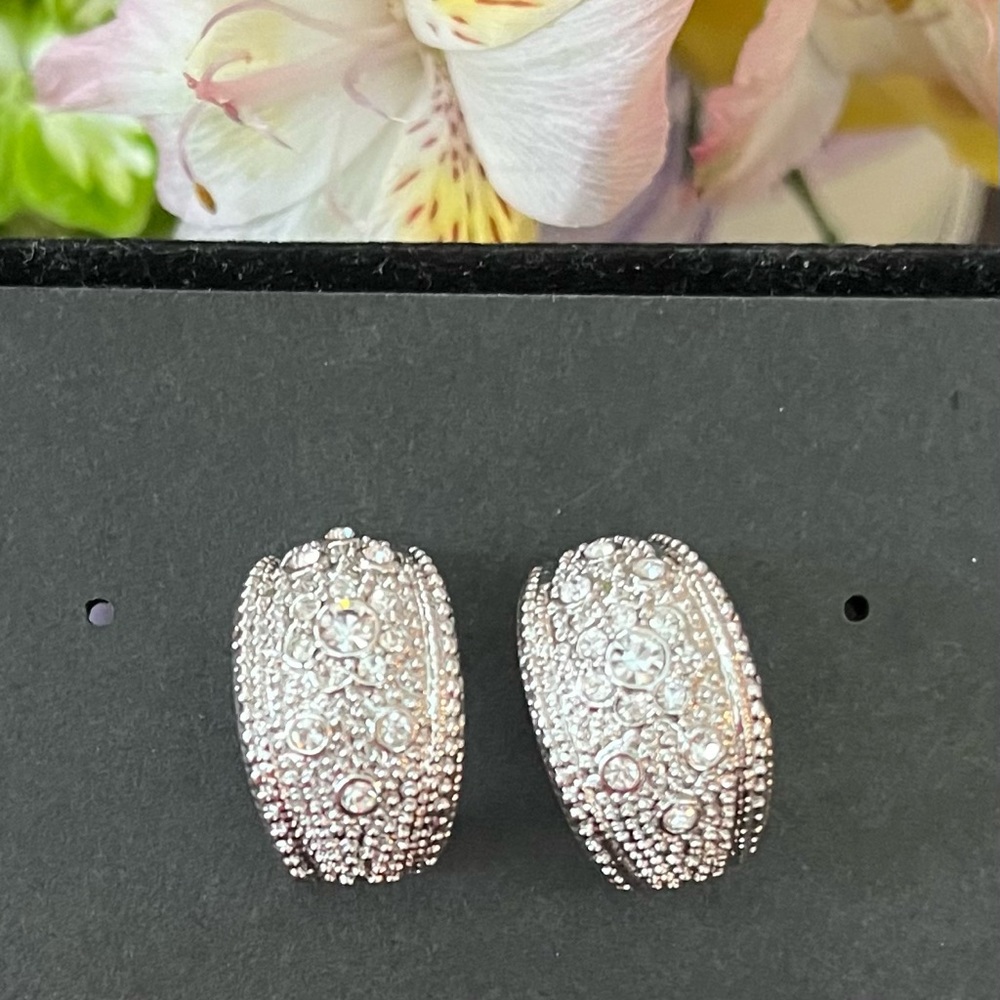 Silver Rhinestone Hoop Earrings - Picture 3 of 5